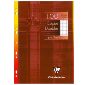 Copies Doubles Clairefontaine - A4 - 100 pages - petits carreaux + marge - blanc