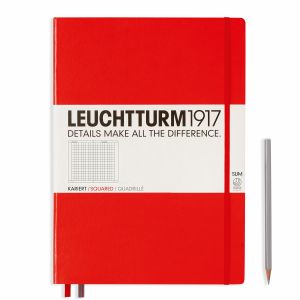 Carnet Leuchtturm rigide - 22,5x31,5cm - Rouge - Quadrillé