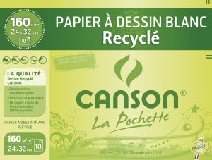 Pochette Papier Canson - Dessin blanc - 24x32 cm - 12 feuilles - recyclé - 160g