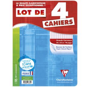 Lot de 4 Cahiers Clairefontaine - 24x32 cm  - 96 pages - Séyès