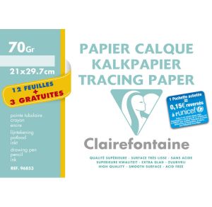 Pochette Papier Calque Clairefontaine - A4  - 12 feuilles + 3 gratuites - 70g
